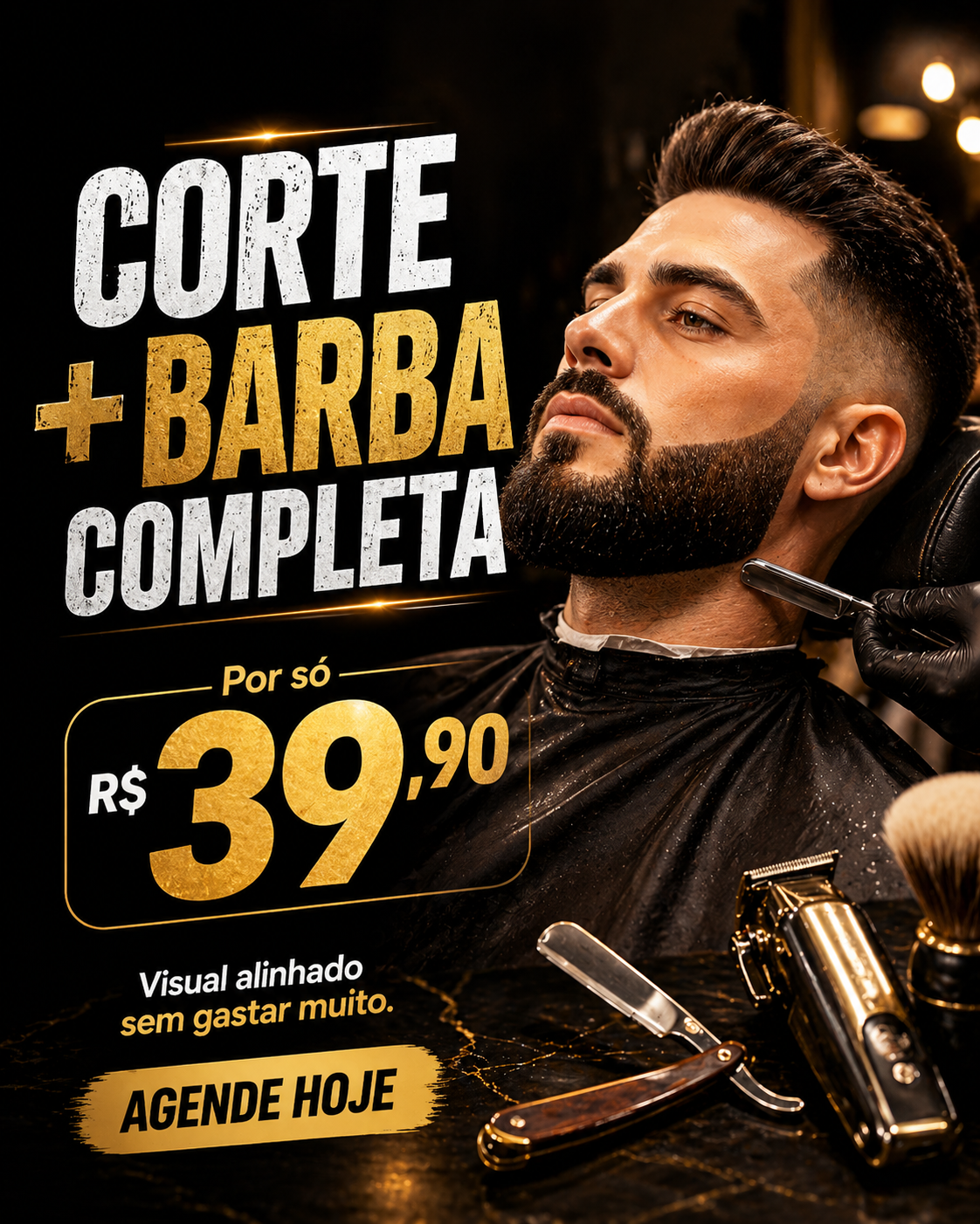 Arte criada por aluno para barbearia com corte e barba completa