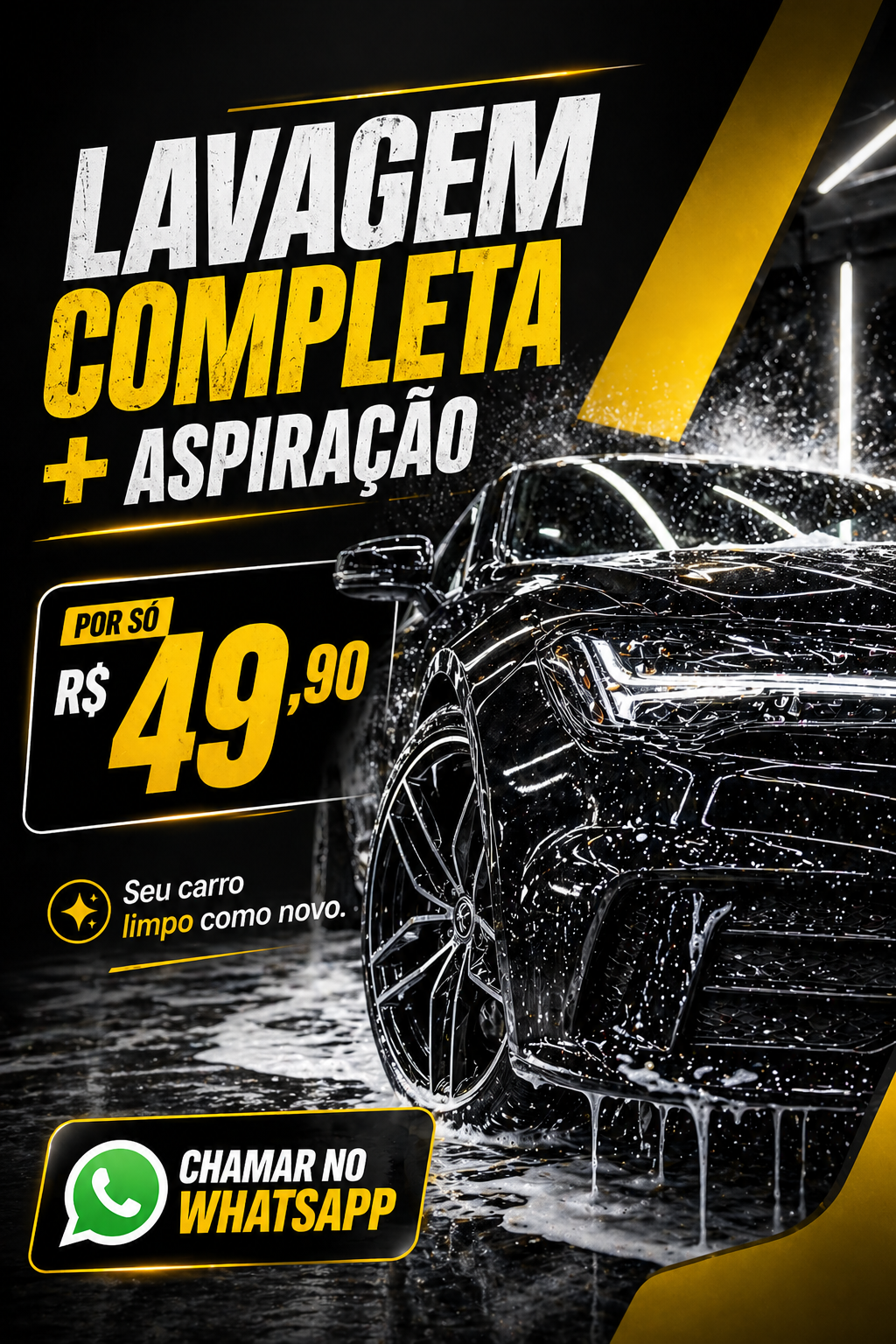 Arte criada por aluno para lavagem completa e aspiração automotiva